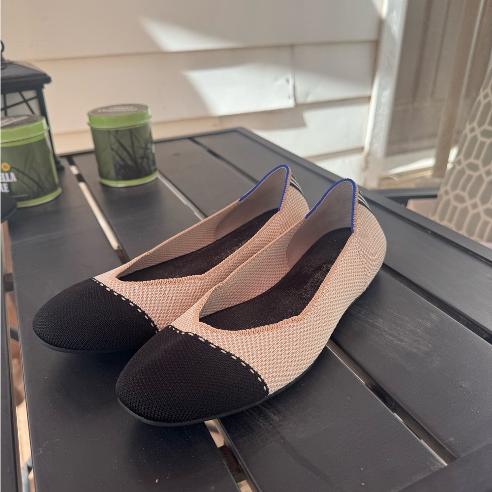 Rothy’s The Flat Tan and Black Slip-On Women Size 8 | Barely Worn